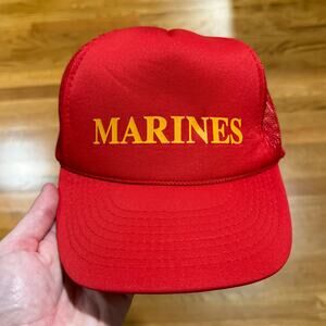 Vintage Trucker Hat Marines USMC 1980s Snapback Red